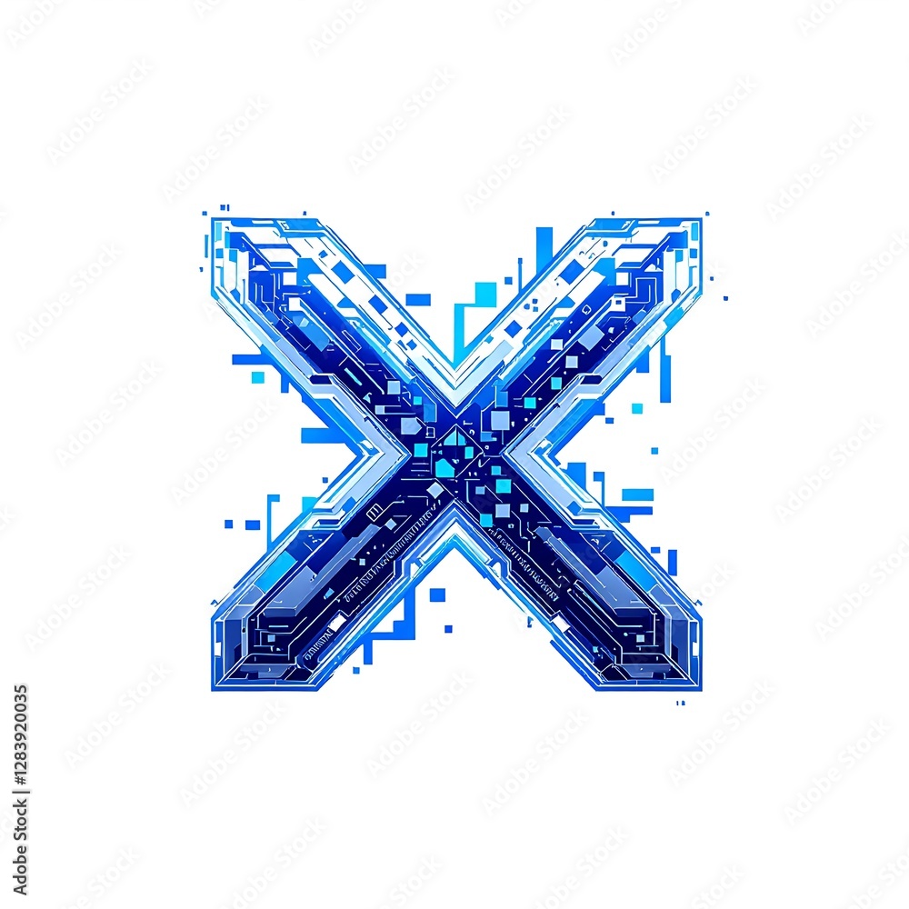 Poster digital futuristic x shape design intricate cybernetic symbol electronic circuitry artificial inteli