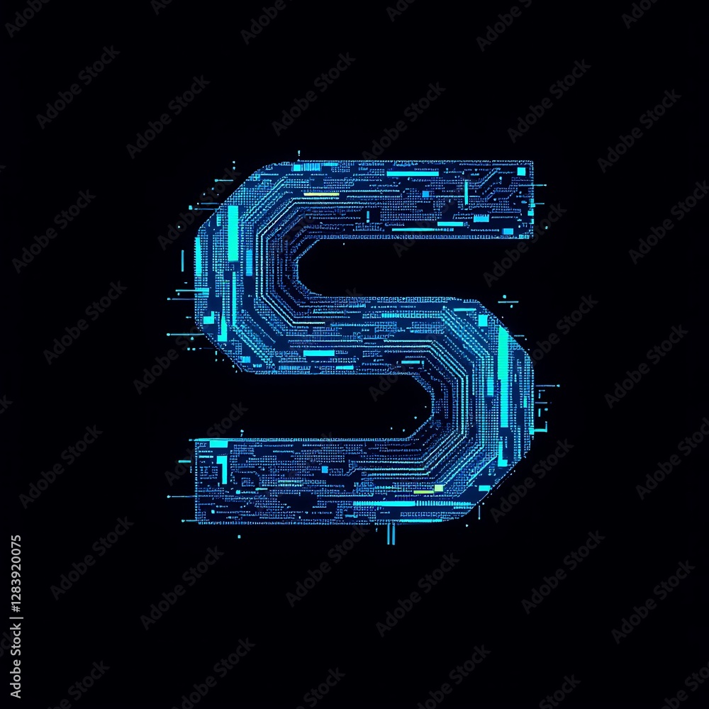 Poster digital letter s circuit board futuristic technology style graphical element on dark background desi