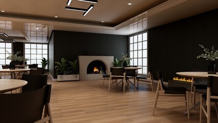classic restaurant 3d design interior for wall mockup