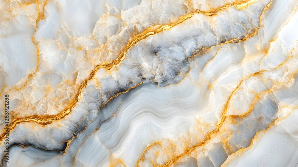 Poster Luxurious and modern abstract background with a marbled stone texture featuring glowing golden veins and a dynamic swirling pattern  This digital has a clean