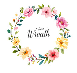Floral Wreath, Wreath Clipart Watercolor, Pastel Pink Flowers Wedding Clipart Wild Floral Clipart	