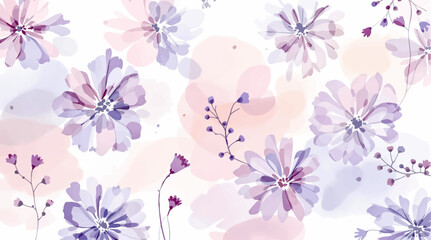 Fototapeta premium Violet watercolor flowers seamless pattern transparent background 