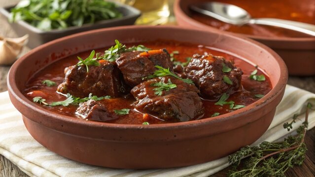 Savoring rabo de toro oxtail stew in red wine sauce culinary delight at home gourmet dish fresh ingredients