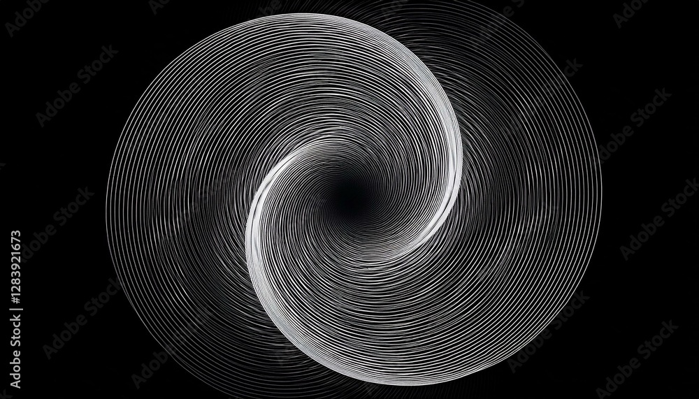 Poster circular spiral sound wave rhythm from lines white color on dark background. generated image