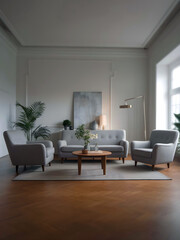 Fototapeta premium Spring Home Refresh – Minimalist Bright Interior with Green Plants