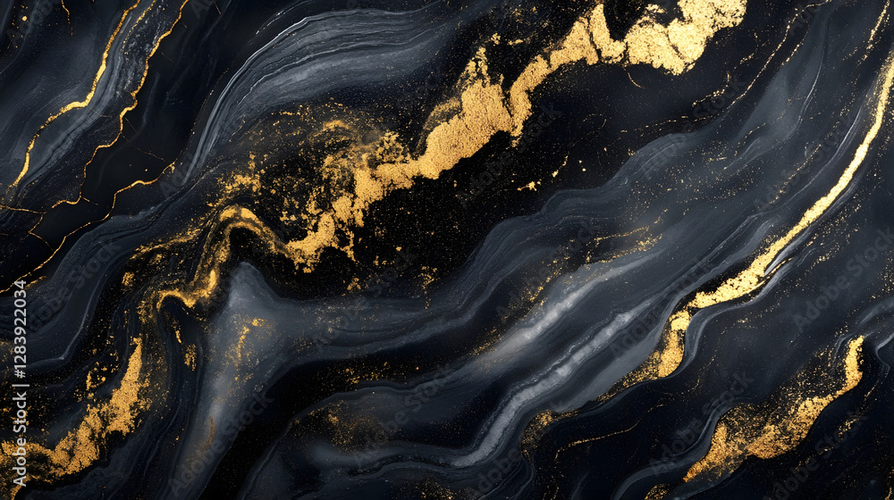 Aufkleber luxurious black and gold marble abstract texture with dramatic swirls and brushstrokes mesmerizing e
