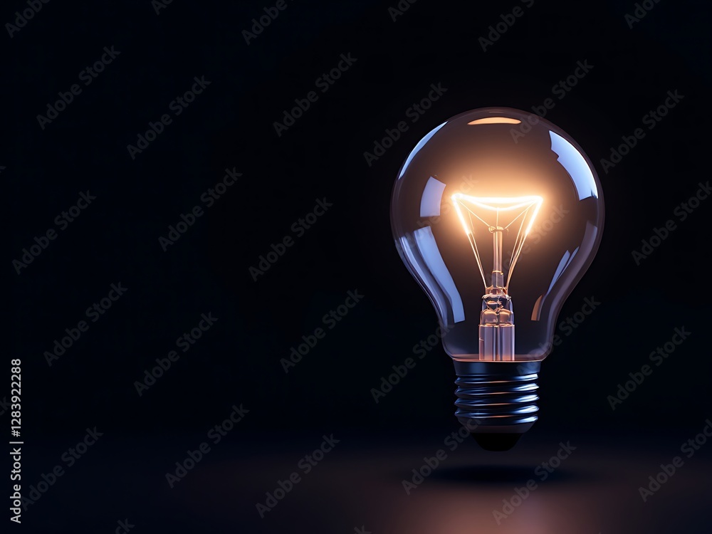Poster glowing filament inside an incandescent light bulb with soft reflections and dark background shade