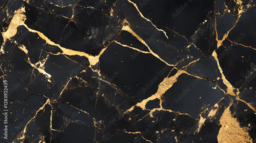 Poster luxurious black and gold marble texture with intricate veins and cracked patterns for premium backgr