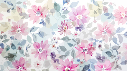 Abstract watercolor flowers seamless pattern transparent background	