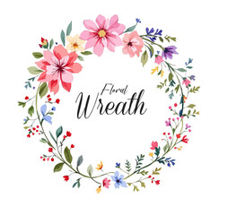 Floral Wreath, Wreath Clipart Watercolor, Pastel Pink Flowers Wedding Clipart Wild Floral Clipart	