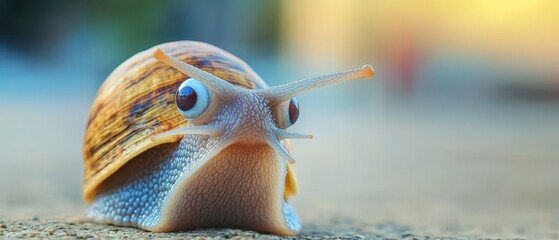 Close encounter with a curious snail in the garden