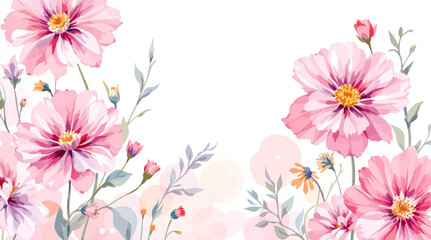 Pink watercolor flowers seamless pattern transparent background	