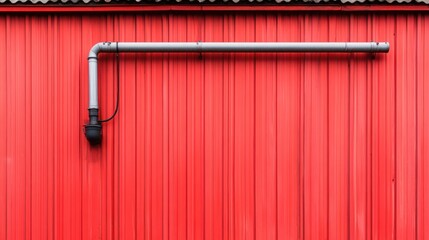 Grey pipe and vent against a red corrugated metal wall.
