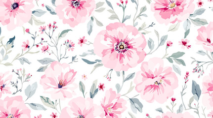 Fototapeta premium Abstract watercolor art background with pink flowers. Botanical banner with watercolor paints with transparency effect for design, 