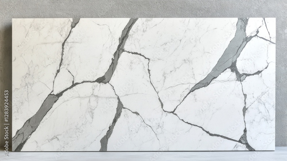 Poster An exquisite grey limestone surface showcases striking veining patterns. Its smooth texture complements modern design, enhancing the aesthetic of any space with a touch of sophistication