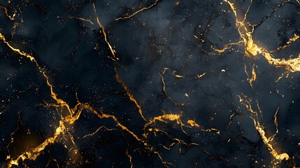 Fototapeta premium Luxurious Cracked Marble Texture with Golden Veins Abstract Background Elegant dark stone material with fiery glowing fractal pattern and shattered concrete effect