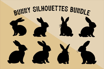 Bunny Silhouette Vector Bundle. Minimalist Rabbit Silhouette Bundle.
