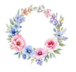 Watercolor Floral Wreath, Wreath Clipart Watercolor, Pastel Pink Flowers Wedding Clipart Wild Floral Clipart	