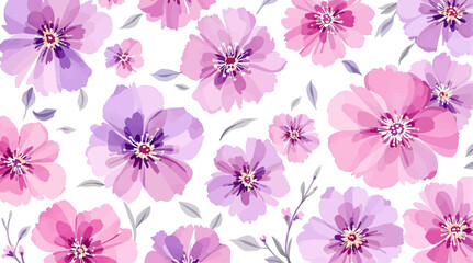 Violet watercolor flowers seamless pattern transparent background	