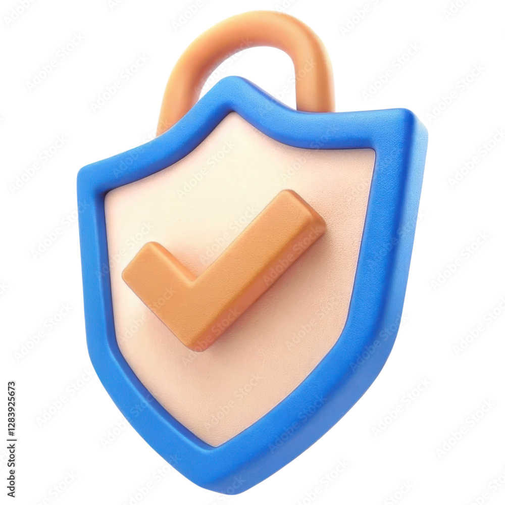 Poster 3d shield with a check mark symbolizing security and trust.