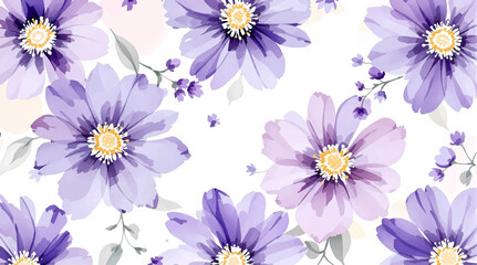 Fototapeta premium Violet watercolor flowers seamless pattern transparent background 