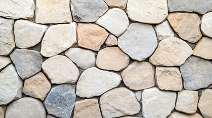 Obraz premium Natural Beige and Gray Stone Wall Background with Irregular Shapes and Textures for Design Projects