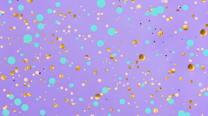 fondo con textura divertida ecn olor lila con puntos o lunares pintados en color dorado y azul claro decorativos para plantilla alegre con diseño abstracto e infantil