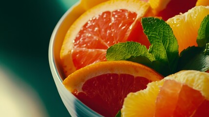 A Colorful Citrus Delight: Fresh Grapefruit and Orange Slices with Mint