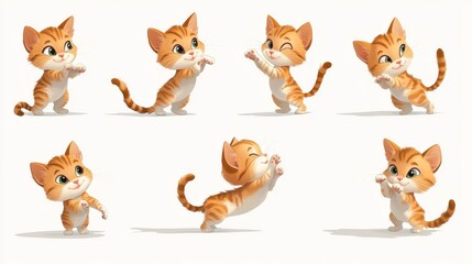 Obraz premium Adorable and playful cartoon kittens in various poses, perfect for adding a touch of cuteness to your designs 