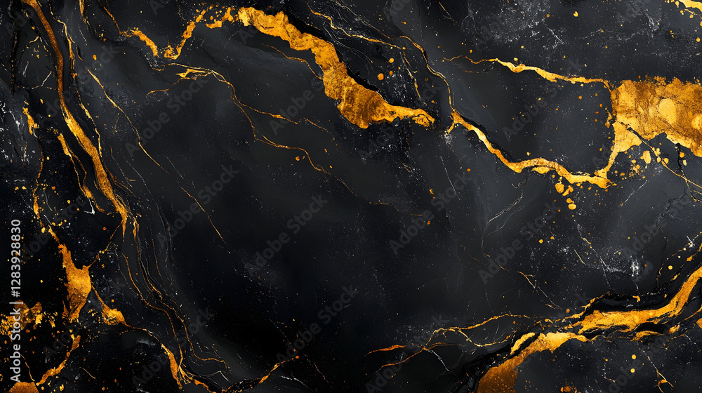 Poster luxurious dark marble texture with golden veins abstract background design dramatic moody black gran