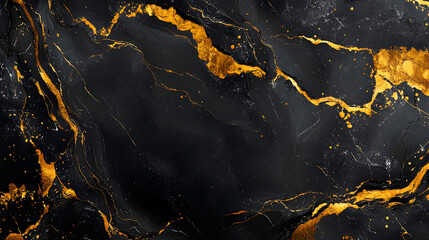 Fototapeta premium Luxurious Dark Marble Texture with Golden Veins Abstract Background Design Dramatic Moody Black Granite Slab Surface Pattern with Vibrant Metallic Accents