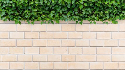 Lush Green Ivy Over a Light Beige Brick Wall Creating a Fresh and Natural Background for Various Projects