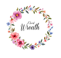 Watercolor Floral Wreath, Wreath Clipart Watercolor, Pastel Pink Flowers Wedding Clipart Wild Floral Clipart