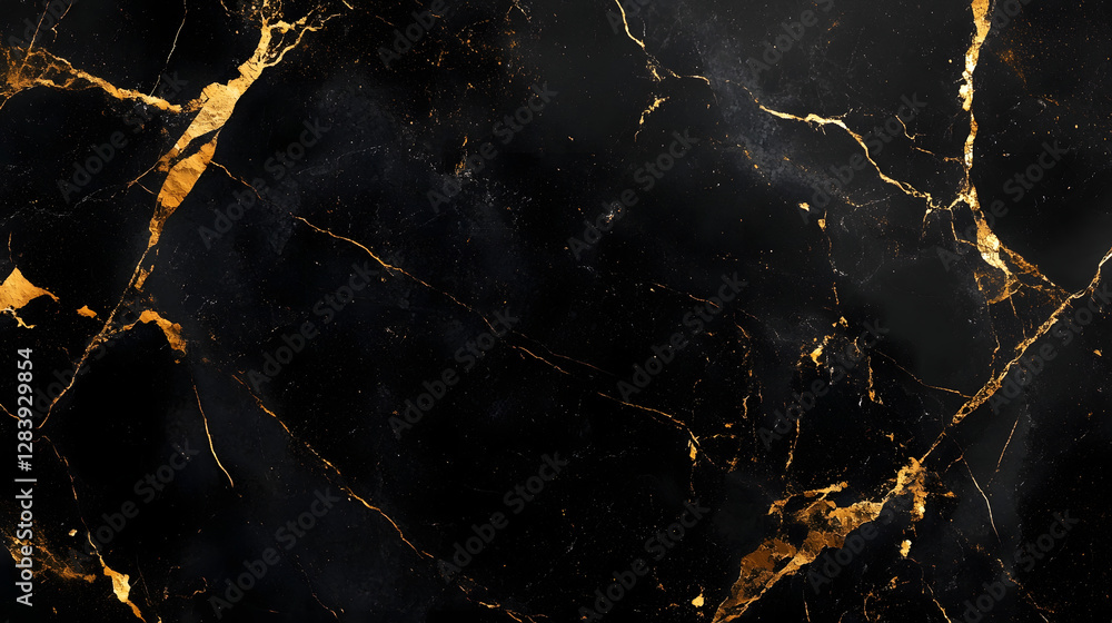 Aufkleber luxurious dark marble textured backdrop with golden elegant veins abstract minimalist pattern backgr