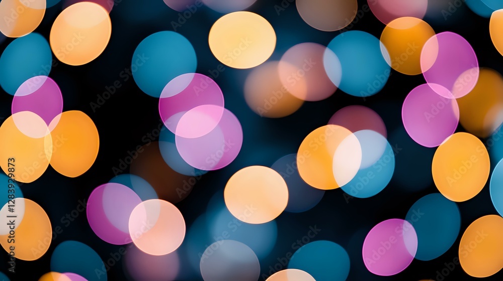 Poster colorful defocused bokeh lights creating abstract background pattern with orange, purple and blue ci