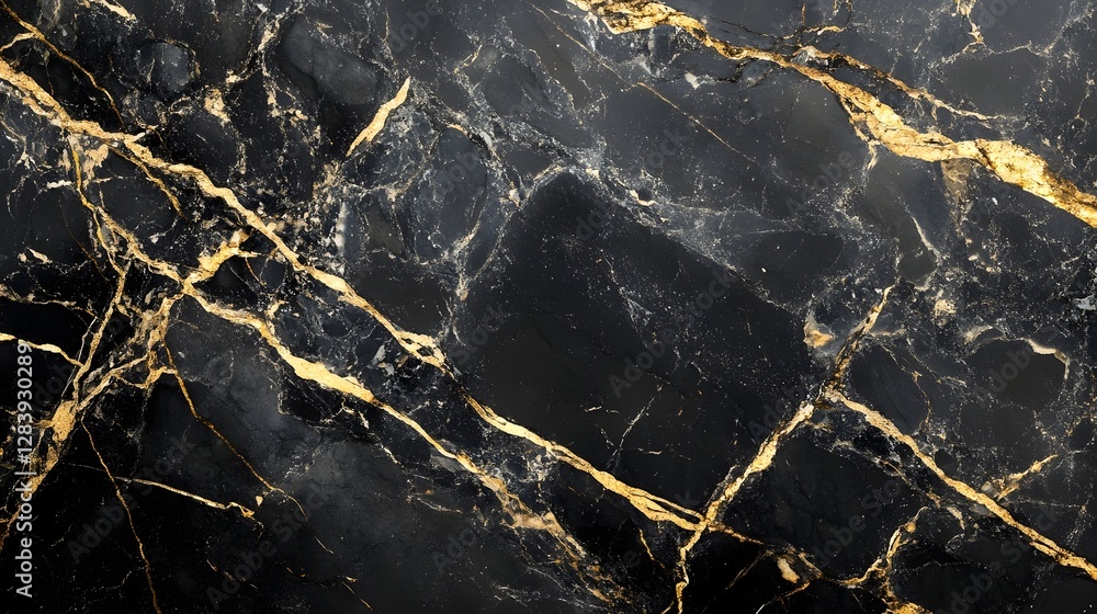 Poster luxurious dark marble textured background with golden veins and cracks showcasing a premium decorati
