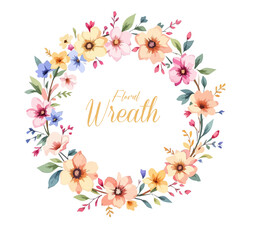 Watercolor Floral Wreath, Wreath Clipart Watercolor, Pastel Pink Flowers Wedding Clipart Wild Floral Clipart	