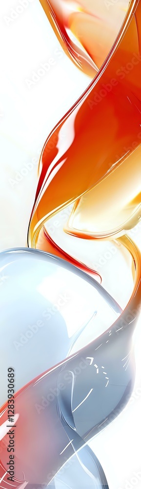 Poster abstract flowing curves in orange, red and blue tones create dynamic movement against white backgrou