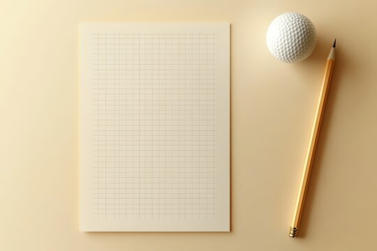 Neatly Arranged 3D-Rendered Golf Scorecard, Pencil, and Ball on Beige Background with Text Area - Powered by Adobe