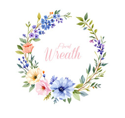 Watercolor Floral Wreath, Wreath Clipart Watercolor, Pastel Pink Flowers Wedding Clipart Wild Floral Clipart	