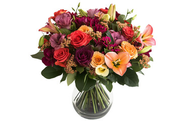 a vibrant bouquet of mixed flowers isolated on a transparent background
