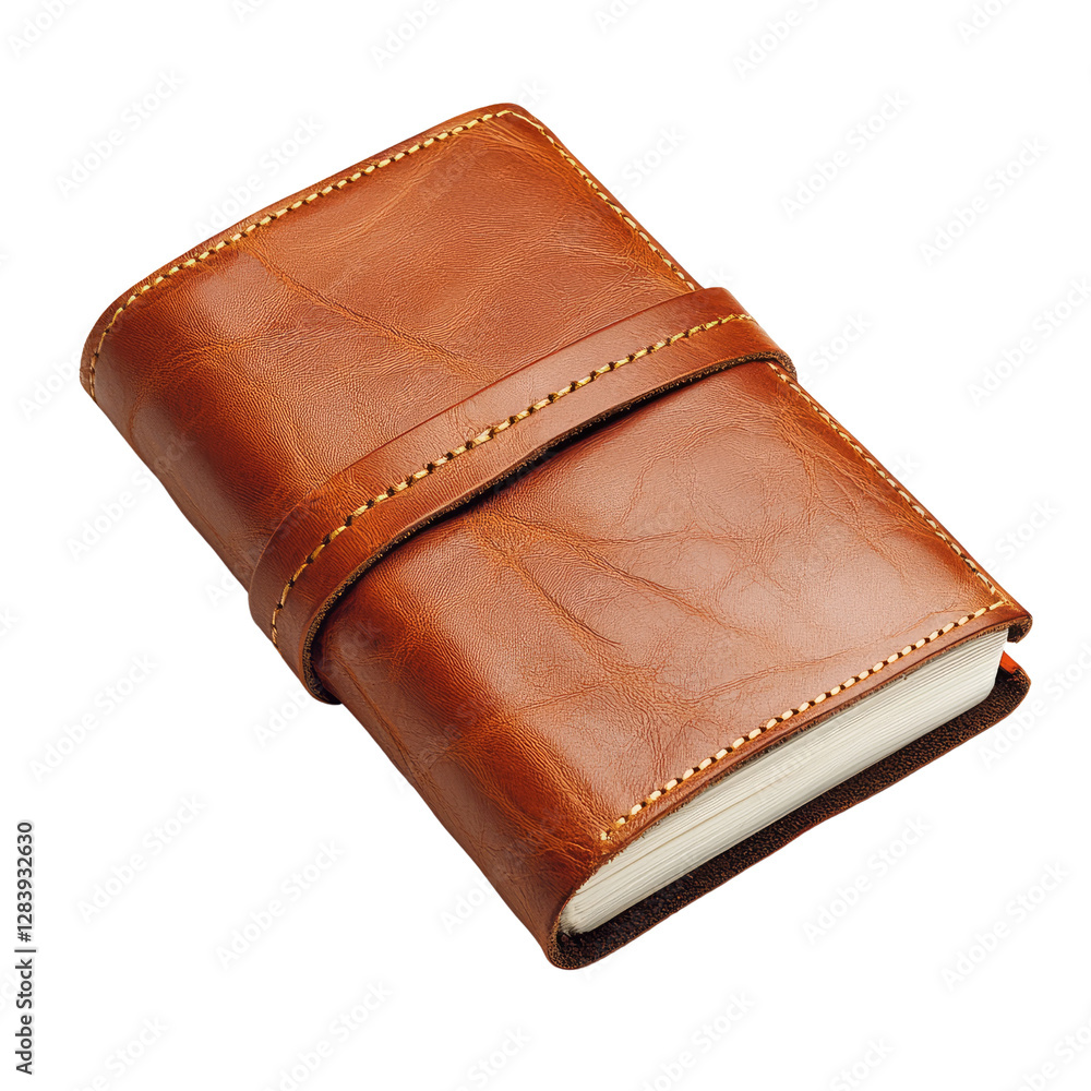 Poster elegant brown leather notebook with a simple design and subtle stitching showcasing craftsmanship an