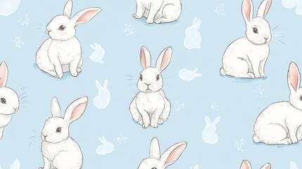 Cute bunnies in a repeating pattern. Drawn by hand and made into a vector. 
