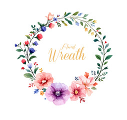 Watercolor Floral Wreath, Wreath Clipart Watercolor, Pastel Pink Flowers Wedding Clipart Wild Floral Clipart	