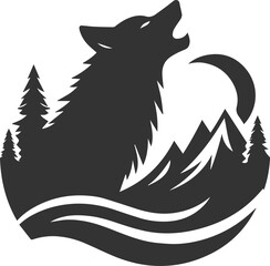 A wolf howling with mountains vector animal silhouette