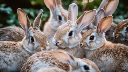 Fototapeta premium Gruppe niedlicher Kaninchen in Nahaufnahme