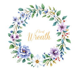 Floral Wreath, Wreath Clipart Watercolor, Pastel Pink Flowers Wedding Clipart Wild Floral Clipart	