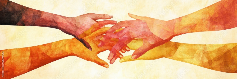 Aufkleber symbolic illustration of unity and support through interconnected hands showcasing diverse skin tone