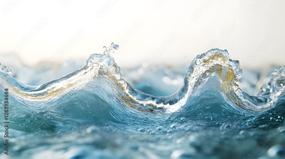 Poster majestic and powerful crashing ocean wave with splashing turquoise blue water and dynamic foaming mo