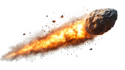 Fiery Asteroid Entering Earth's Atmosphere with Blazing Trail on transparent background